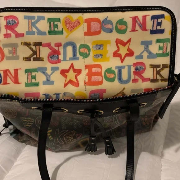 Dooney & Bourke Black Graffiti Tote with Sturdy Leather Handles - Picture 7 of 10